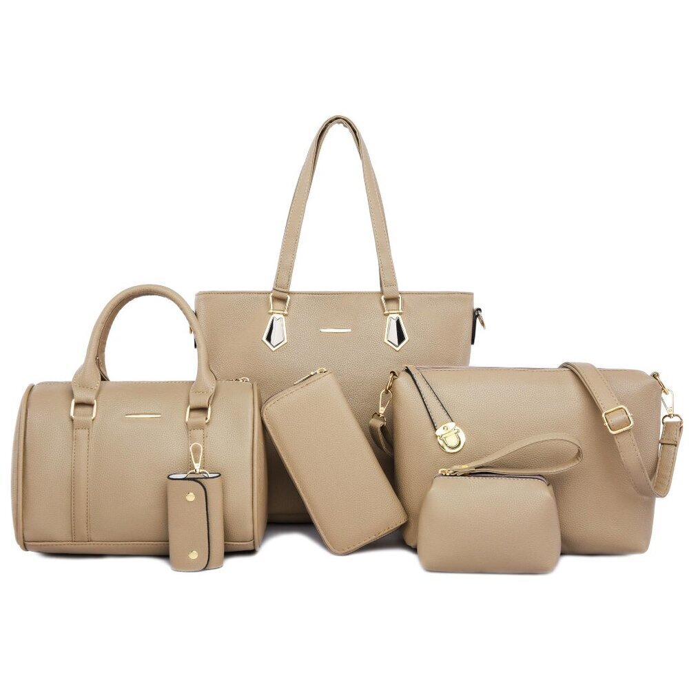 6-Piece Faux Leather Handbag Set with Tote, Shoulder Bag, and Clutch